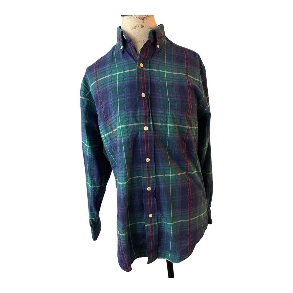 90's Men's L.L.Bean Seersucker Button Down Shirt Small